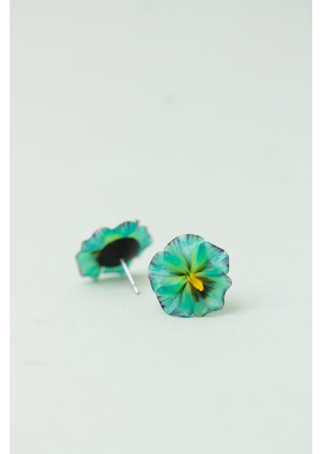 Mint Pansy Stud Earrings | Handmade Hypoallergenic Flower Jewelry
