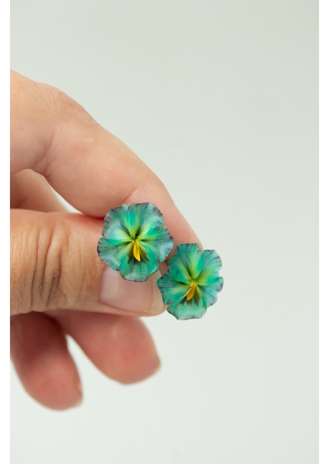 Mint Pansy Stud Earrings | Handmade Hypoallergenic Flower Jewelry