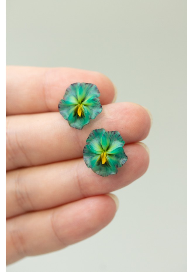 Mint Pansy Stud Earrings | Handmade Hypoallergenic Flower Jewelry