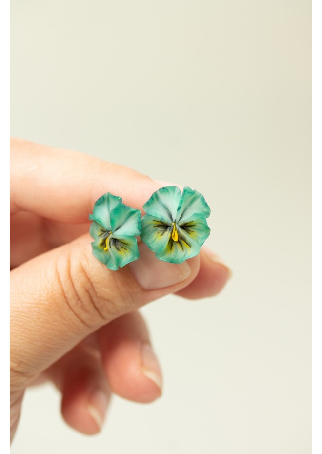 Mint Pansy Stud Earrings | Handmade Hypoallergenic Flower Jewelry
