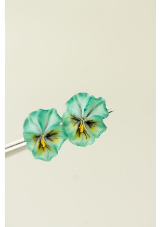 Mint Pansy Stud Earrings | Handmade Hypoallergenic Flower Jewelry