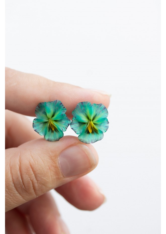 Mint Pansy Stud Earrings | Handmade Hypoallergenic Flower Jewelry
