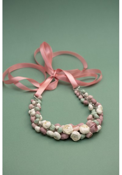 Pastel Ranunculus Flower Necklace – Handmade Polymer Clay Jewelry