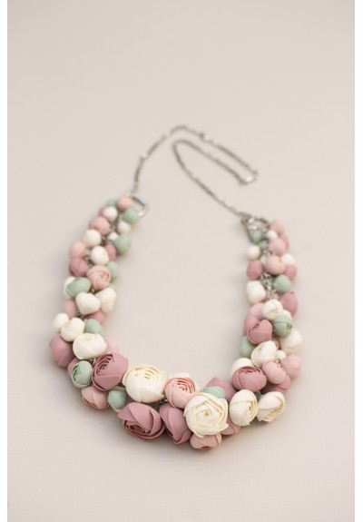 Pastel Ranunculus Flower Necklace – Handmade Polymer Clay Jewelry