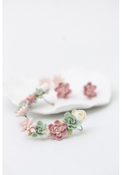Succulent Ear Cuffs – 2-in-1 Set with Stud Earrings | Hypoallergenic, 5 cm