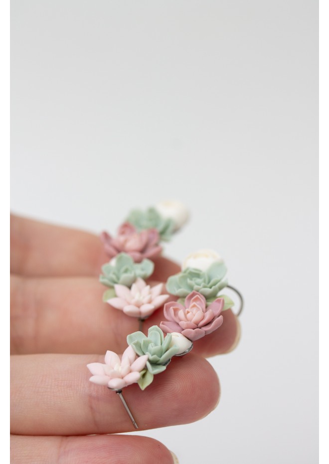 Versatile Succulent Ear Cuffs with Matching Studs – Hypoallergenic Jewelry Set