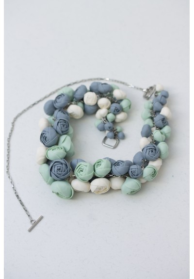Blue Ranunculus Flower Necklace – Handmade Polymer Clay Jewelry