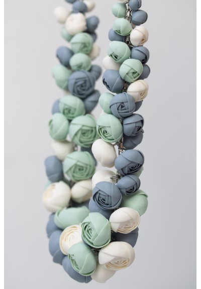 Blue Ranunculus Flower Necklace – Handmade Polymer Clay Jewelry