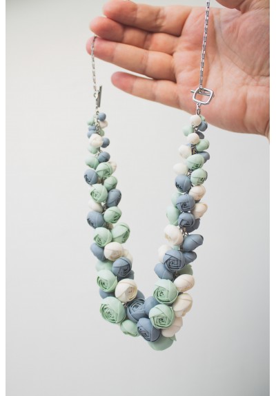 Blue Ranunculus Flower Necklace – Handmade Polymer Clay Jewelry