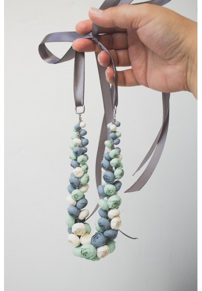 Blue Ranunculus Flower Necklace – Handmade Polymer Clay Jewelry