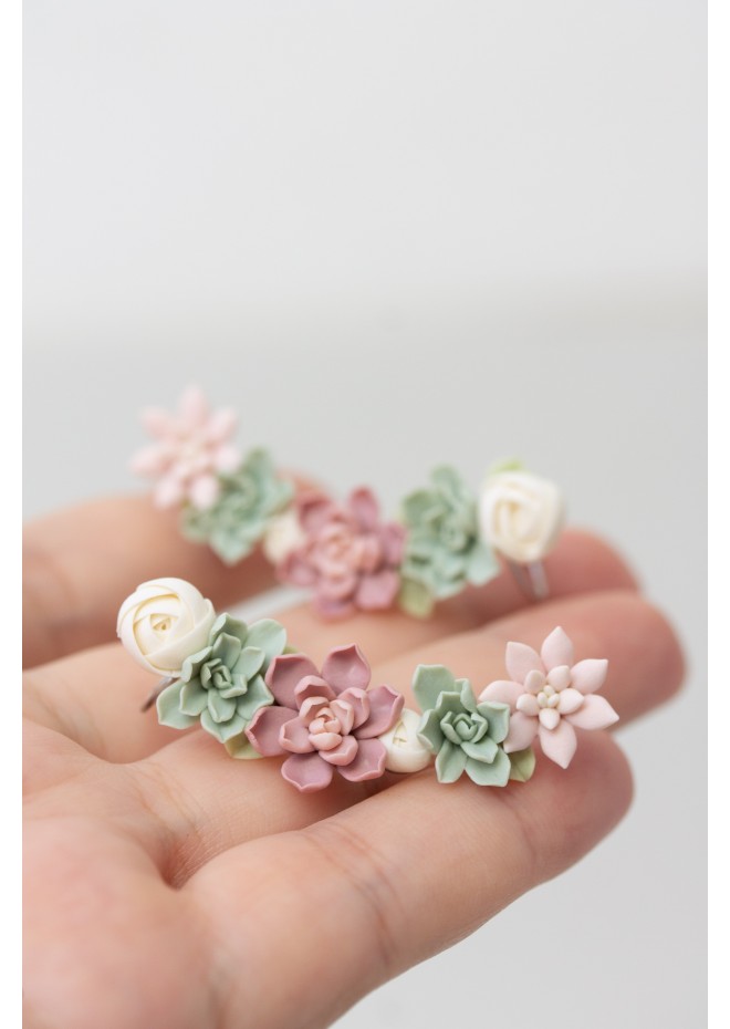 Versatile Succulent Ear Cuffs with Matching Studs – Hypoallergenic Jewelry Set