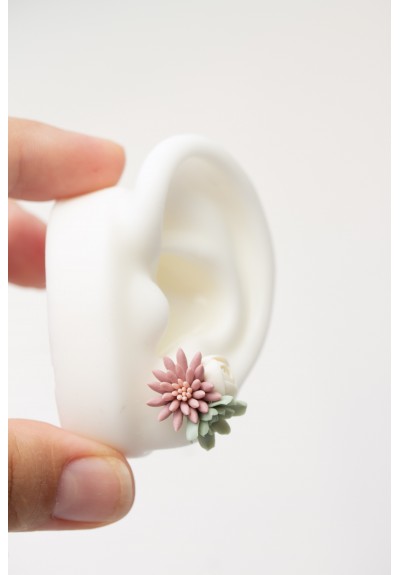 Handcrafted Succulent Bouquet Earrings – pink, green, ivory