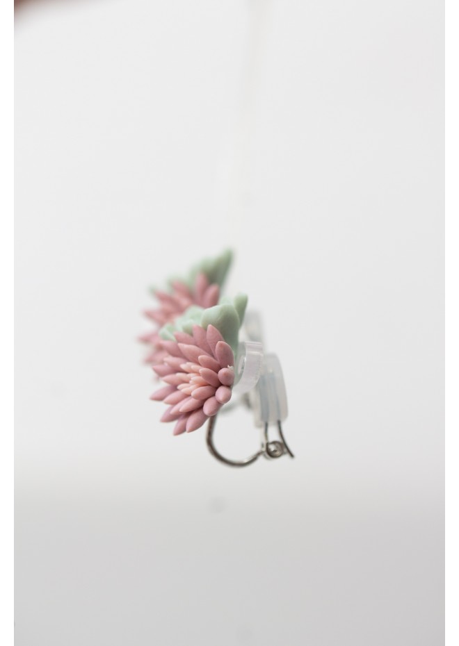 Succulent Bouquet Earrings – Handmade in Pastel Clay