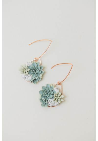 Succulent Drop Earrings - Lightweight Handmade Botanical Jewelry, Gray Green Earrings, Rose Gold Stainless Steel