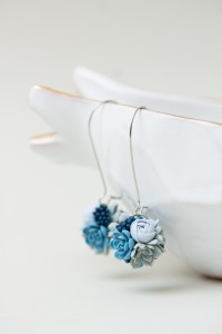 Blue Succulent Earrings – Handmade Polymer Clay Bouquet Ball on Long Stainless Steel Hooks