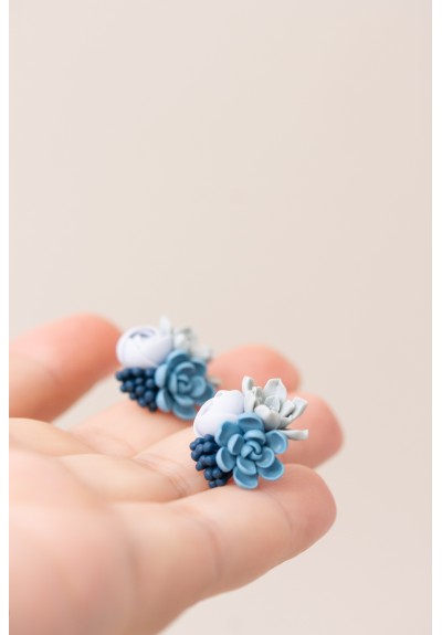 Handcrafted Succulent Bouquet Earrings – Blue