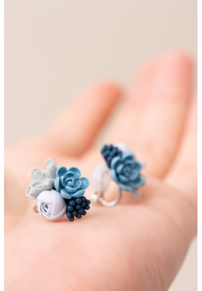 Handcrafted Succulent Bouquet Earrings – Blue