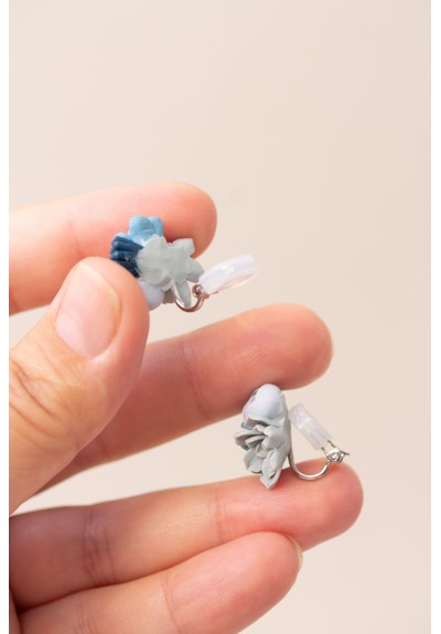 Handcrafted Succulent Bouquet Earrings – Blue