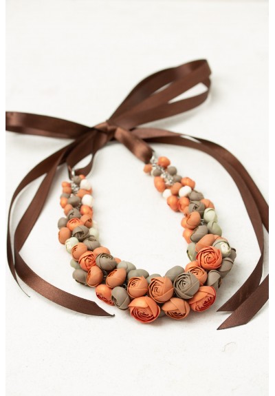 Becoming You – Handmade Polymer Clay Flower Necklace, Terracotta and Brown Statement Floral Jewelry