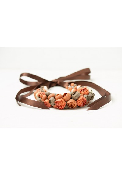Becoming You – Handmade Polymer Clay Flower Necklace, Terracotta and Brown Statement Floral Jewelry