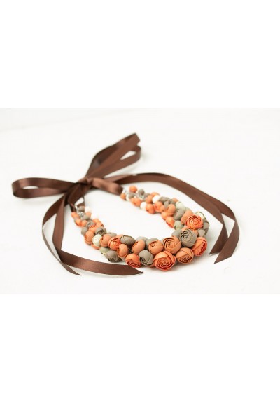Becoming You – Handmade Polymer Clay Flower Necklace, Terracotta and Brown Statement Floral Jewelry