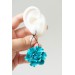 Blue gold Flowers Statement earrings, polymer clay earrings