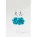 Blue gold Flowers Statement earrings, polymer clay earrings