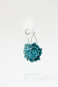 Curly Teal Flower Earrings – Lightweight Handmade Jewelry