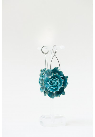 Curly Teal Flower Earrings – Lightweight Handmade Jewelry