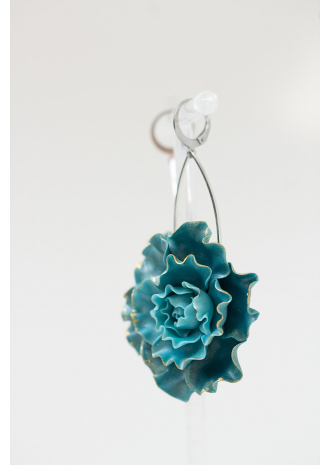 Curly Teal Flower Earrings