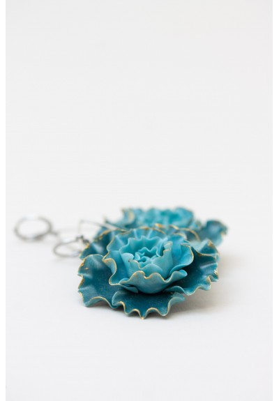 Curly Teal Flower Earrings – Lightweight Handmade Jewelry