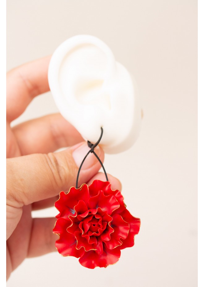 Red gold Flowers Statement earrings, polymer clay earrings