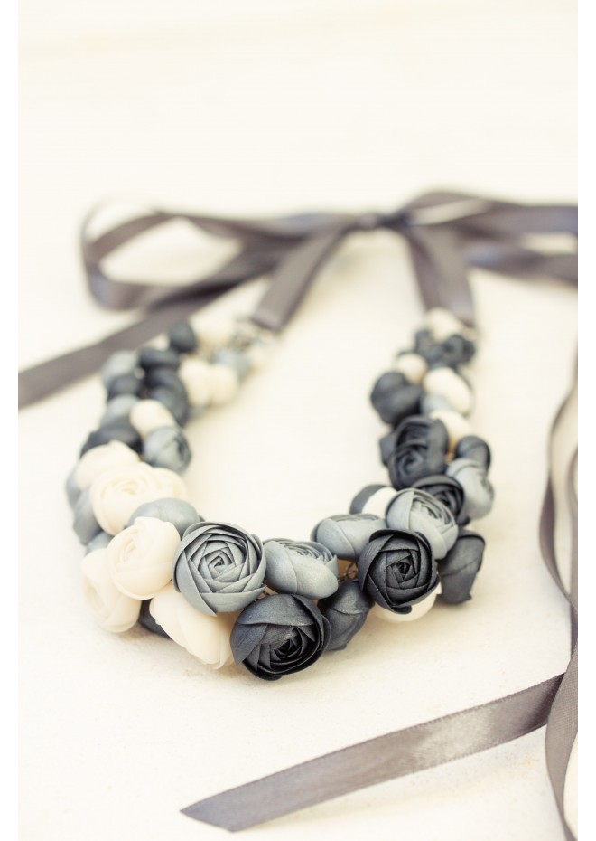 Beyond Colors Necklace – Unique Handmade Gray and White Floral Jewelry | Eten Iren
