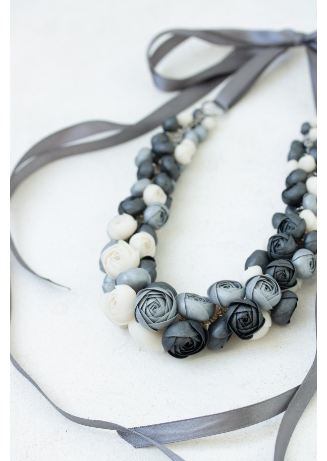 Beyond Colors Necklace – Unique Handmade Gray and White Floral Jewelry | Eten Iren