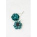Curly Teal Flower Earrings