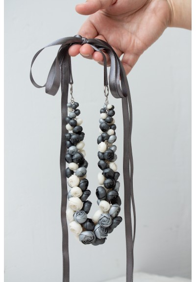 Beyond Colors – One-of-a-Kind Handmade Gray and White Flower Necklace