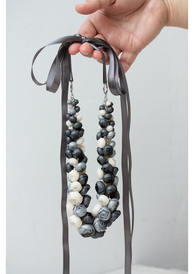 Beyond Colors Necklace – Unique Handmade Gray and White Floral Jewelry | Eten Iren
