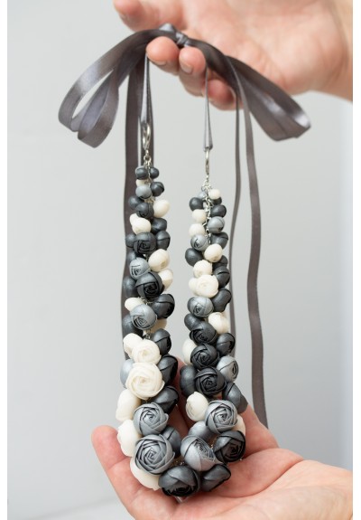 Beyond Colors – One-of-a-Kind Handmade Gray and White Flower Necklace