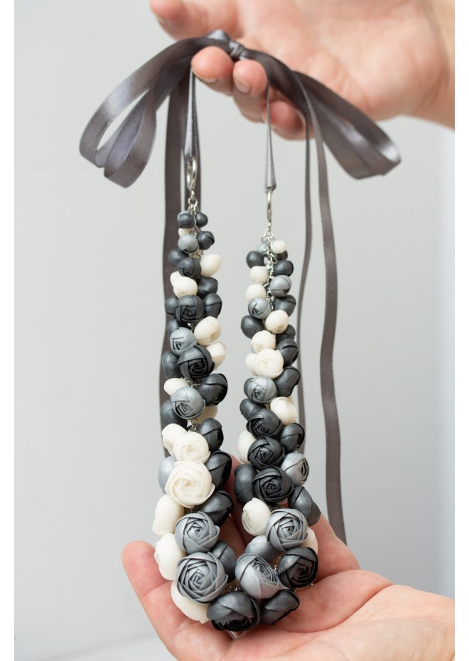 Beyond Colors Necklace – Unique Handmade Gray and White Floral Jewelry | Eten Iren