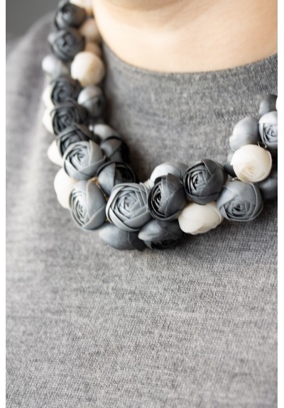 Beyond Colors – One-of-a-Kind Handmade Gray and White Flower Necklace