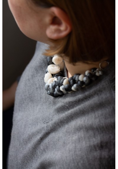 Beyond Colors – One-of-a-Kind Handmade Gray and White Flower Necklace