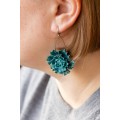 Curly Teal Flower Earrings
