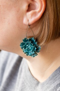 Curly Teal Flower Earrings – Lightweight Handmade Jewelry