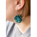 Curly Teal Flower Earrings