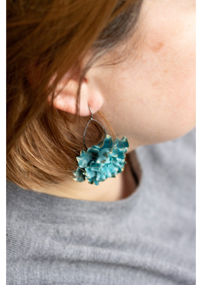 Curly Teal Flower Earrings