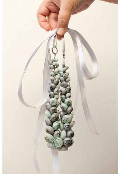 Soft Gray and Mint Statement Necklace – Handmade Floral Jewelry Inspired by Morning Mist