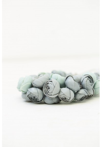 Soft Gray and Mint Statement Necklace – Handmade Floral Jewelry Inspired by Morning Mist