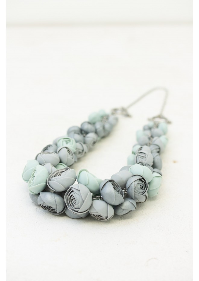 Gray and Mint Handmade Floral Necklace