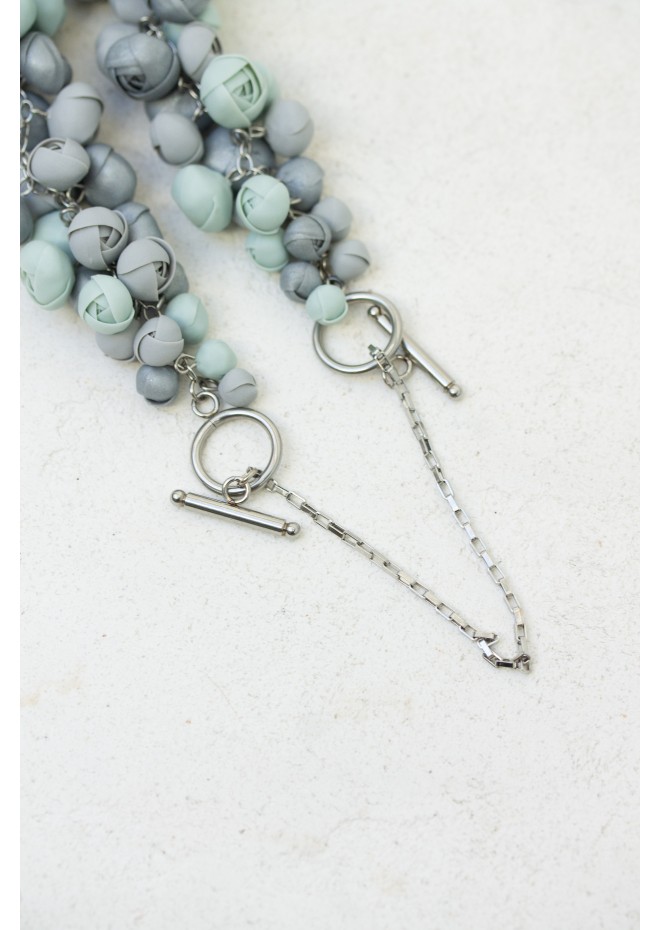 Gray and Mint Handmade Floral Necklace