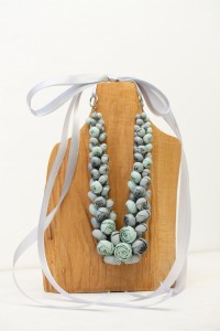 Soft Gray and Mint Statement Necklace – Handmade Floral Jewelry Inspired by Morning Mist